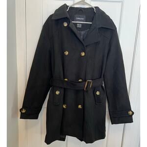 Chrisuno Women's XXL Trench Coat Double Breasted Black Belted Jacket Layering